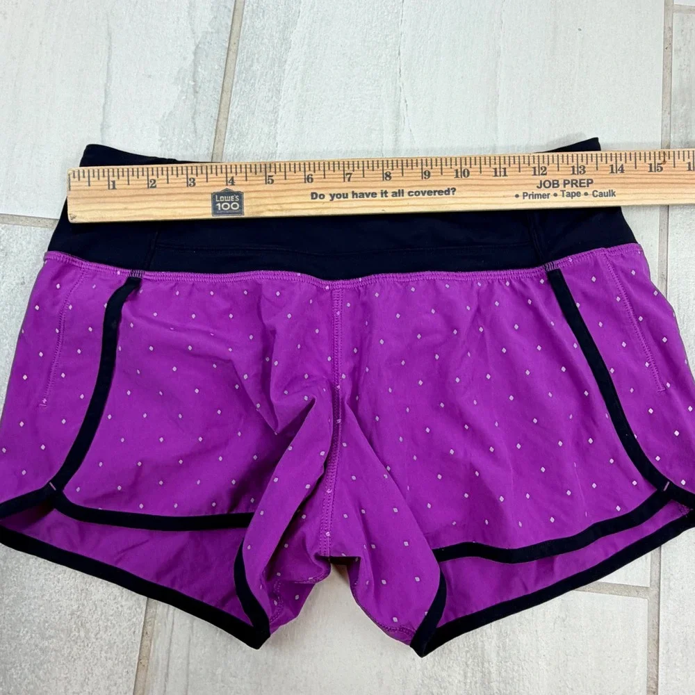 Lululemon Speed Up Shorts Purple Reflective Diamond Dot Black Trim Size 4